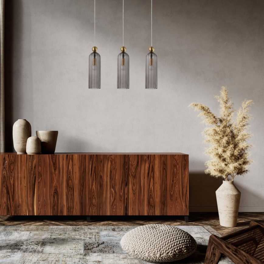 Lustre suspenso por cabo PIEGA 3xE14/40W/230V latão/preto fumado