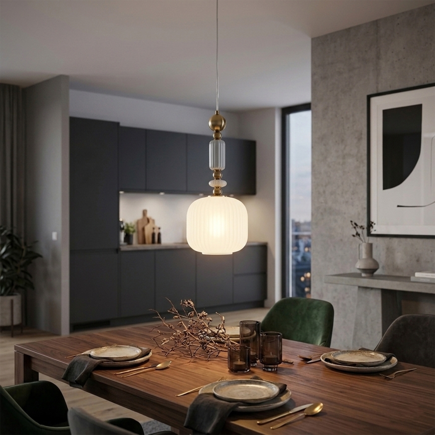 Lustre suspenso por cabo ROYAL 1xE27/15W/230V dourado/branco
