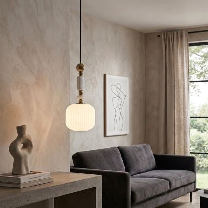 Lustre suspenso por cabo ROYAL 1xE27/15W/230V dourado/branco