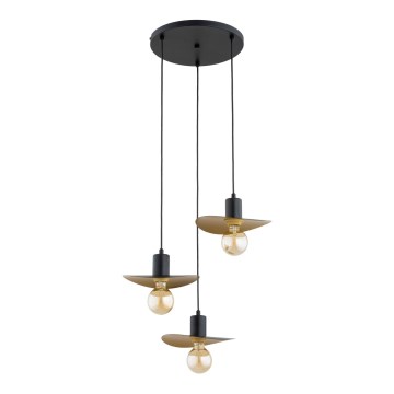 Lustre suspenso por cabo SAVANA 3xE27/15W/230V preto/dourado