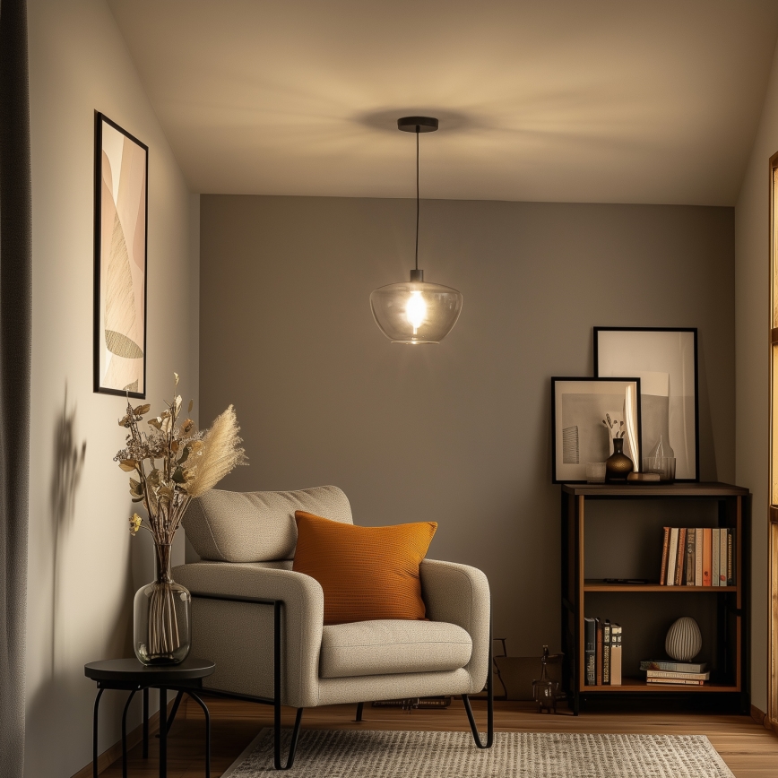 Lustre suspenso por cabo SEVENTIES E27/40W/230V fumê/cinzento