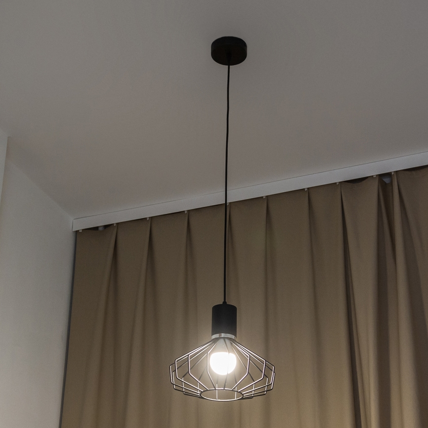 Lustre suspenso por cabo SOLANO 1xE27/15W/230V preto/cromado brilhante