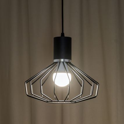 Lustre suspenso por cabo SOLANO 1xE27/15W/230V preto/cromado brilhante