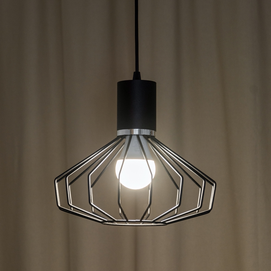 Lustre suspenso por cabo SOLANO 1xE27/15W/230V preto/cromado brilhante