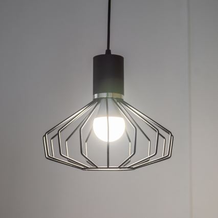Lustre suspenso por cabo SOLANO 1xE27/15W/230V preto/cromado brilhante
