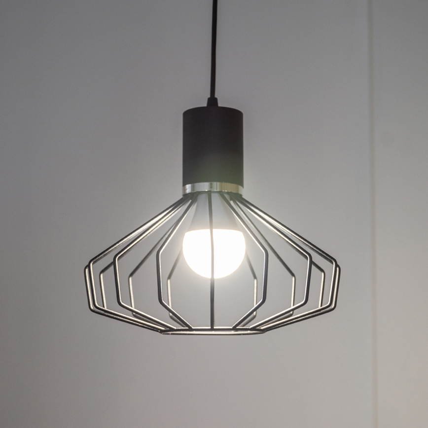 Lustre suspenso por cabo SOLANO 1xE27/15W/230V preto/cromado brilhante