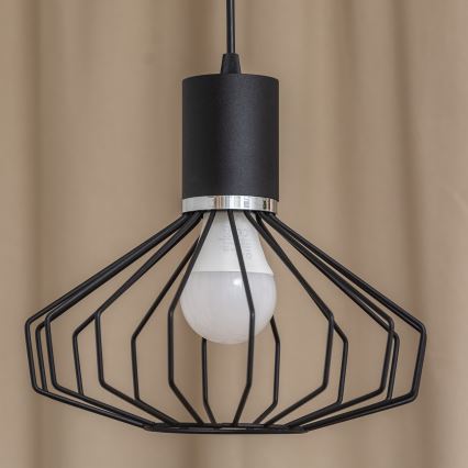Lustre suspenso por cabo SOLANO 1xE27/15W/230V preto/cromado brilhante