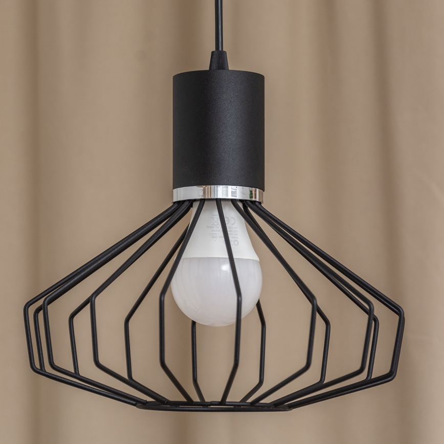 Lustre suspenso por cabo SOLANO 1xE27/15W/230V preto/cromado brilhante