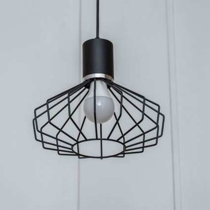 Lustre suspenso por cabo SOLANO 1xE27/15W/230V preto/cromado brilhante