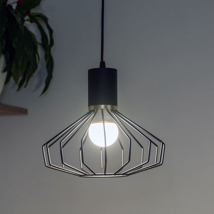 Lustre suspenso por cabo SOLANO 1xE27/15W/230V preto/dourado
