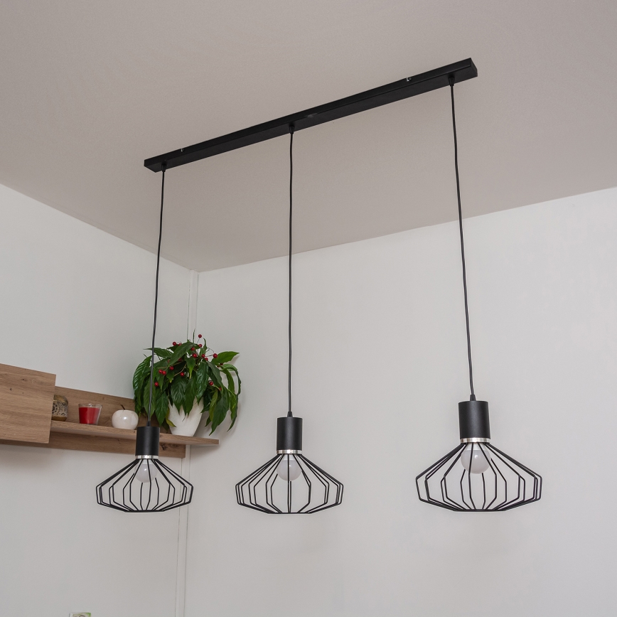 Lustre suspenso por cabo SOLANO 3xE27/15W/230V preto/cromado brilhante