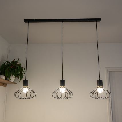 Lustre suspenso por cabo SOLANO 3xE27/15W/230V preto/dourado