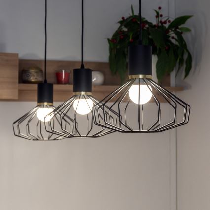 Lustre suspenso por cabo SOLANO 3xE27/15W/230V preto/dourado
