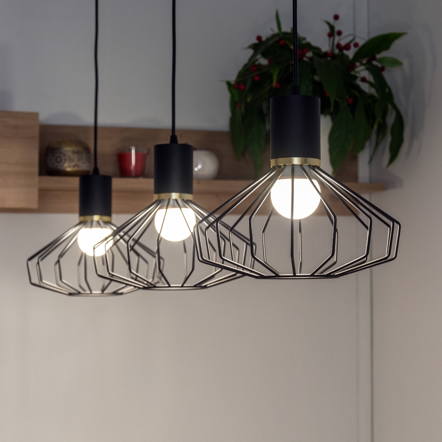 Lustre suspenso por cabo SOLANO 3xE27/15W/230V preto/dourado