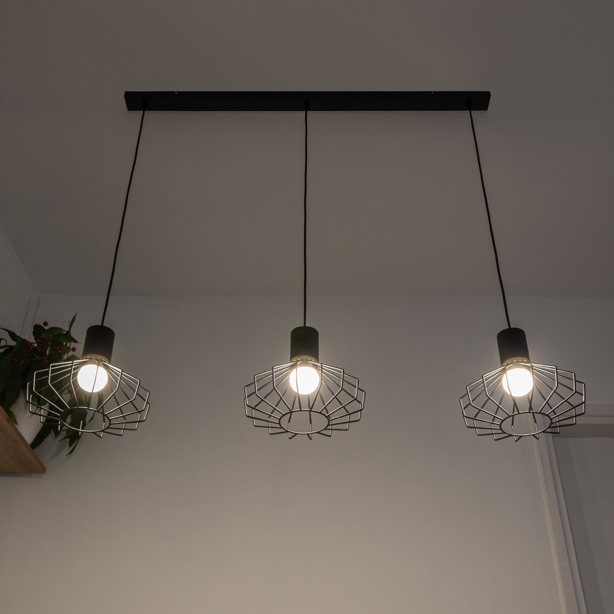 Lustre suspenso por cabo SOLANO 3xE27/15W/230V preto/dourado