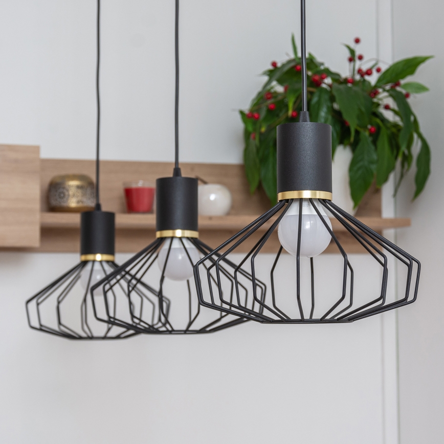 Lustre suspenso por cabo SOLANO 3xE27/15W/230V preto/dourado