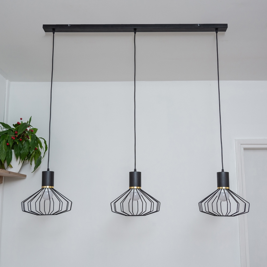 Lustre suspenso por cabo SOLANO 3xE27/15W/230V preto/dourado