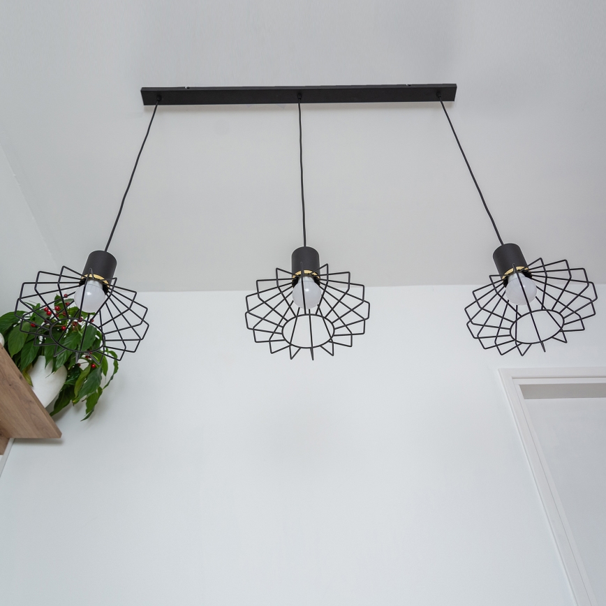 Lustre suspenso por cabo SOLANO 3xE27/15W/230V preto/dourado