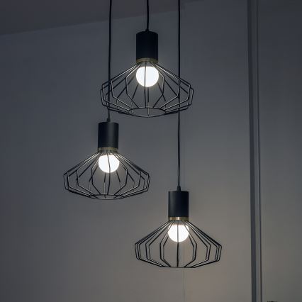 Lustre suspenso por cabo SOLANO 3xE27/15W/230V preto/dourado