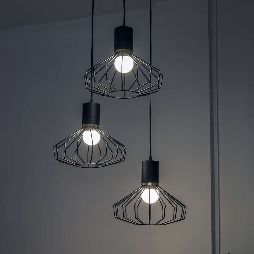 Lustre suspenso por cabo SOLANO 3xE27/15W/230V preto/dourado