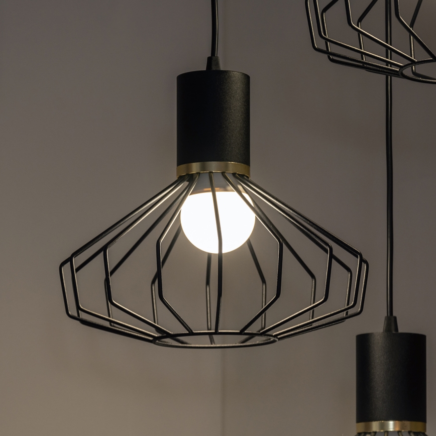 Lustre suspenso por cabo SOLANO 3xE27/15W/230V preto/dourado