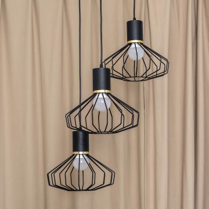 Lustre suspenso por cabo SOLANO 3xE27/15W/230V preto/dourado