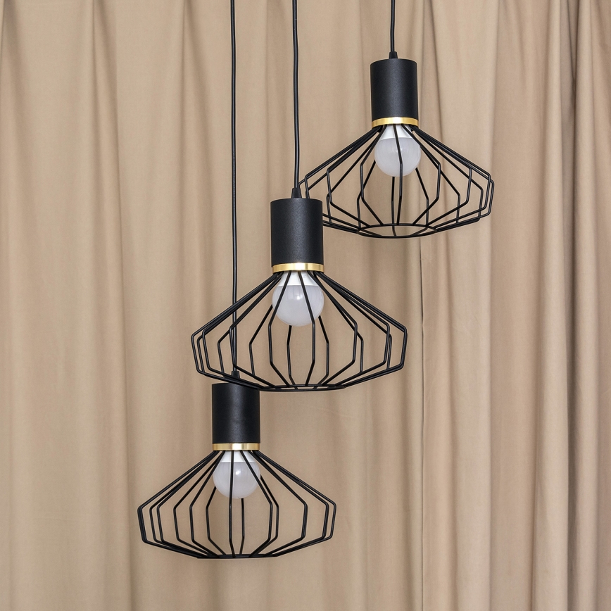 Lustre suspenso por cabo SOLANO 3xE27/15W/230V preto/dourado
