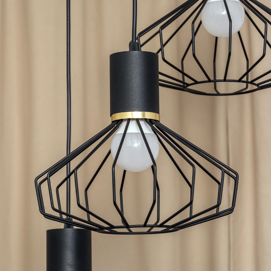 Lustre suspenso por cabo SOLANO 3xE27/15W/230V preto/dourado