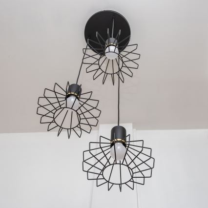 Lustre suspenso por cabo SOLANO 3xE27/15W/230V preto/dourado