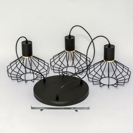 Lustre suspenso por cabo SOLANO 3xE27/15W/230V preto/dourado