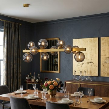 Lustre suspenso por cabo SOLARI 10xE14/15W/230V dourado/preto fumê