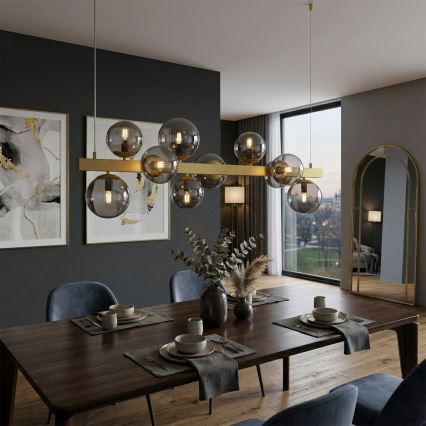 Lustre suspenso por cabo SOLARI 10xE14/15W/230V dourado/preto fumê