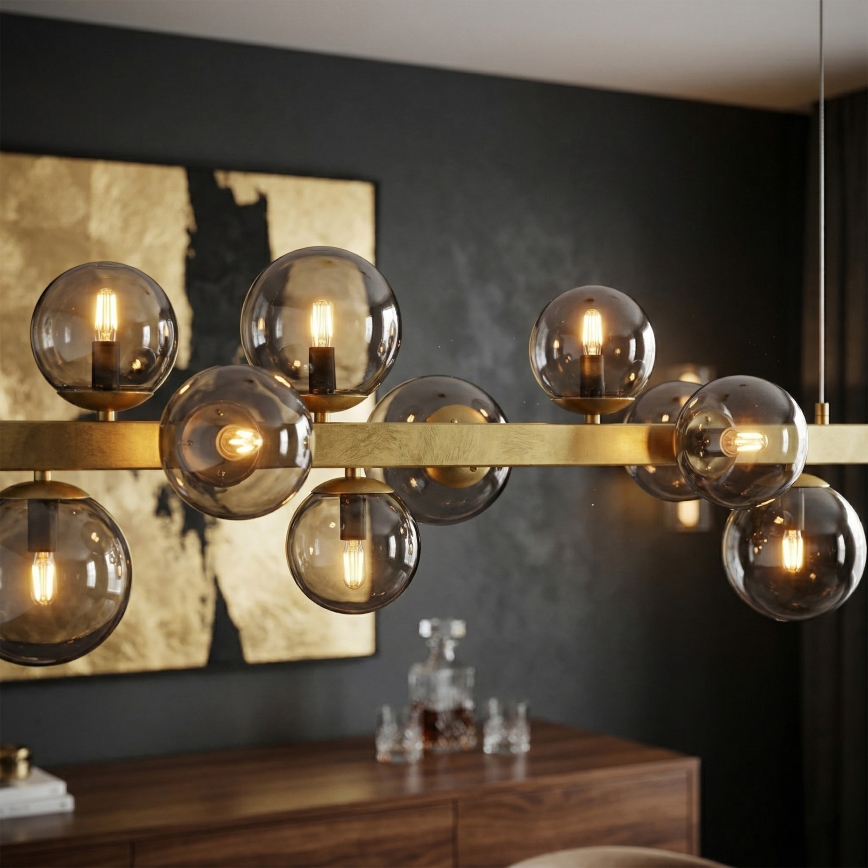 Lustre suspenso por cabo SOLARI 10xE14/15W/230V dourado/preto fumê