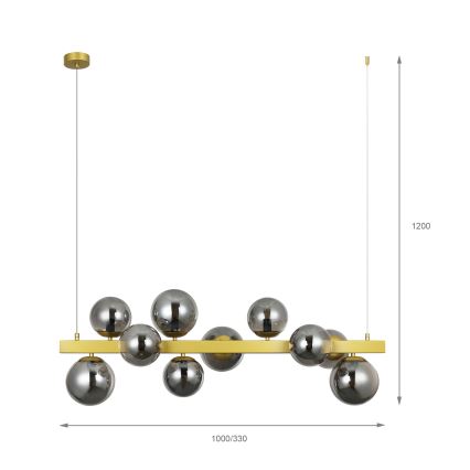 Lustre suspenso por cabo SOLARI 10xE14/15W/230V dourado/preto fumê