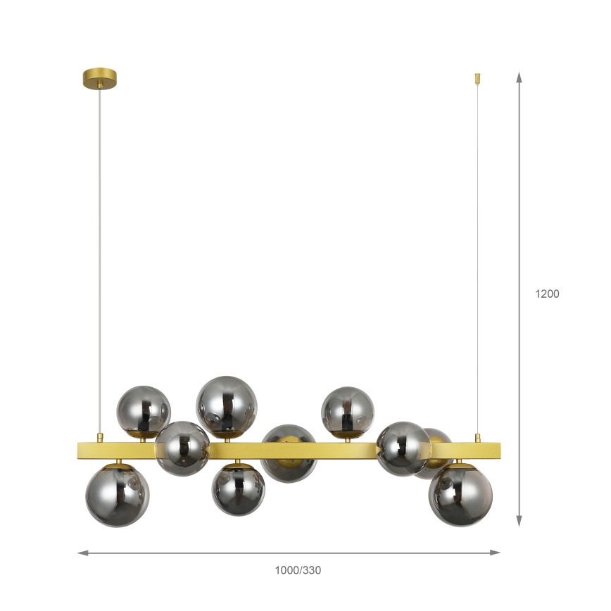 Lustre suspenso por cabo SOLARI 10xE14/15W/230V dourado/preto fumê