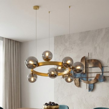 Lustre suspenso por cabo SOLARI 9xE14/15W/230V dourado/preto fumê