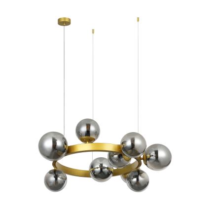Lustre suspenso por cabo SOLARI 9xE14/15W/230V dourado/preto fumê