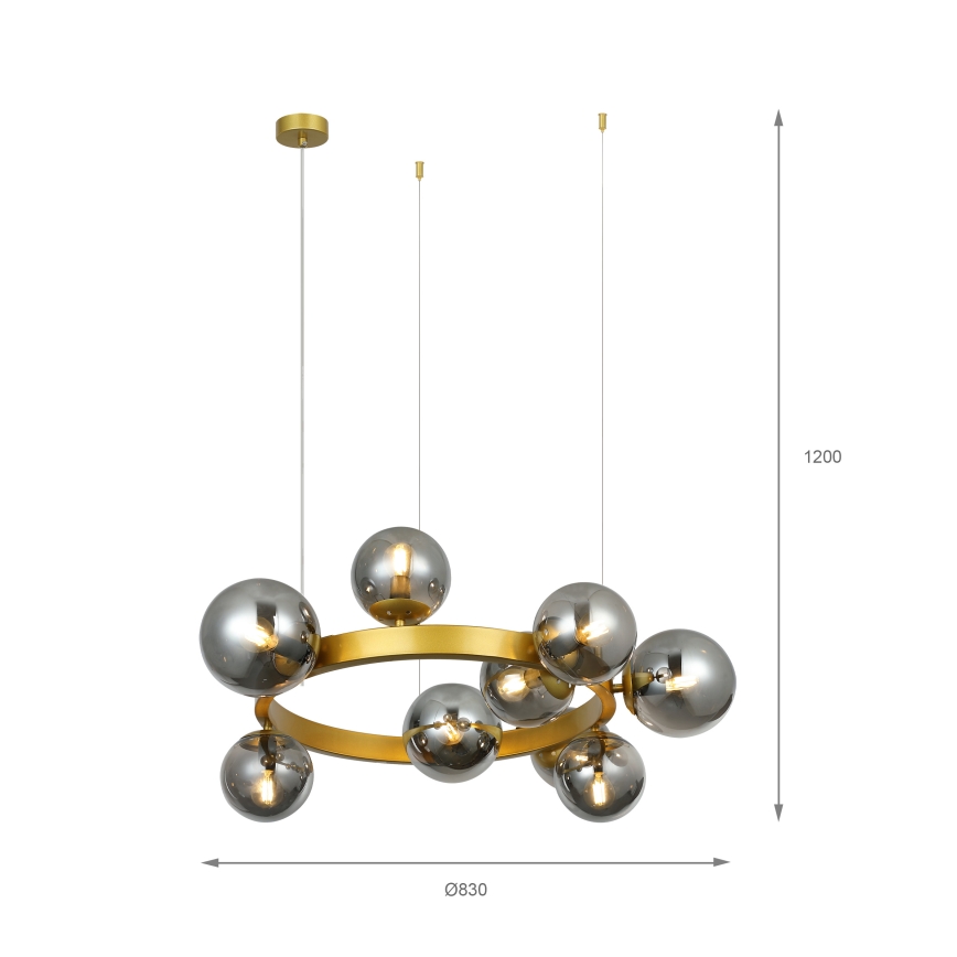 Lustre suspenso por cabo SOLARI 9xE14/15W/230V dourado/preto fumê