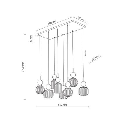 Lustre suspenso por cabo SOPHIA 8xE14/10W/230V preto/verde/bege fumê