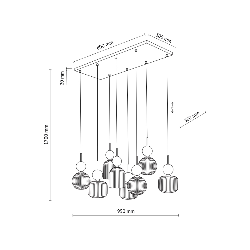 Lustre suspenso por cabo SOPHIA 8xE14/10W/230V preto/verde/bege fumê