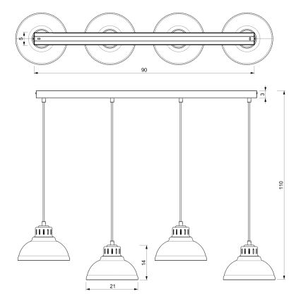 Lustre suspenso por cabo SVEN 4xE27/15W/230V bordeaux