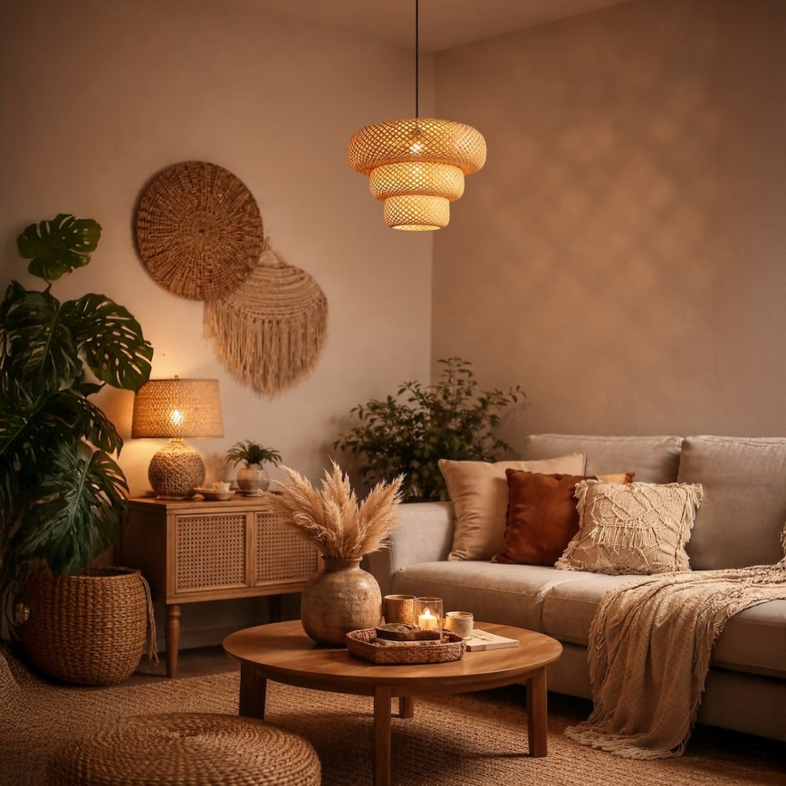 Lustre suspenso por cabo TULUM, 1xE27/15W/230V, diâmetro 35 cm, bambu