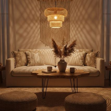Lustre suspenso por cabo TULUM, 1xE27/15W/230V, diâmetro 35 cm, bambu