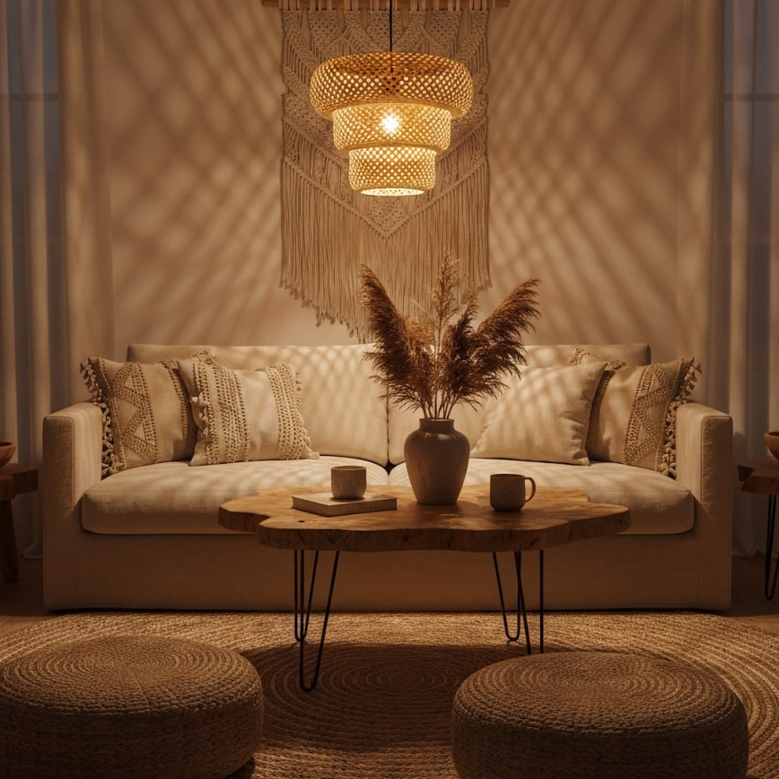 Lustre suspenso por cabo TULUM, 1xE27/15W/230V, diâmetro 35 cm, bambu