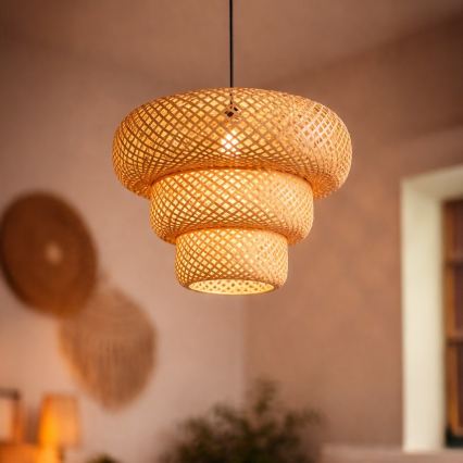 Lustre suspenso por cabo TULUM, 1xE27/15W/230V, diâmetro 35 cm, bambu