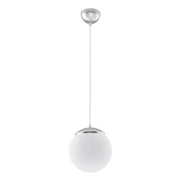 Lustre suspenso por cabo UGO 1xE27/15W/230V Ø 20 cm branco/cromado brilhante