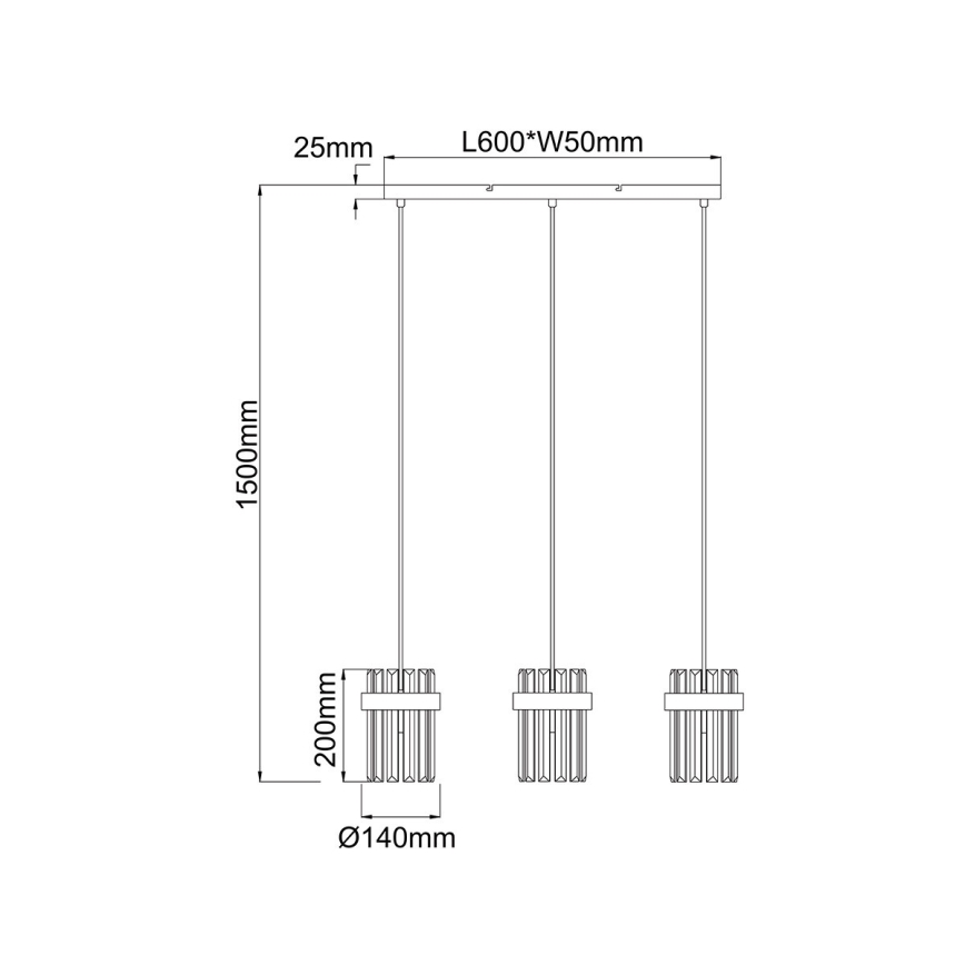 Lustre suspenso por cabo VETRO 3xE14/10W/230V dourado