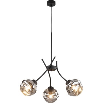Lustre suspenso por cabo ZULIA 3xE27/15W/230V preto/fumê