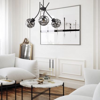 Lustre suspenso por cabo ZULIA 3xE27/15W/230V preto/fumê