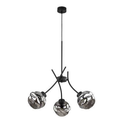 Lustre suspenso por cabo ZULIA 3xE27/15W/230V preto/fumê